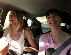 2 euro lesbo gfs taunting each other coochies in the car at