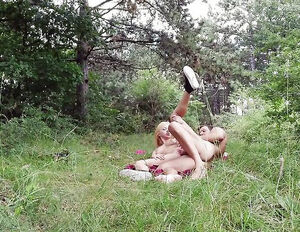 First-timer young lady blond gets pummeled outdoor in the