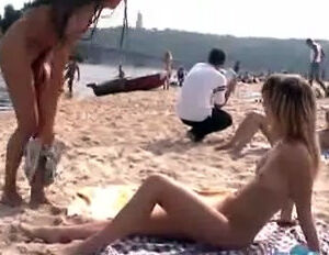 Ukrainian naturist beach, 2 damsel nymphs bare in public
