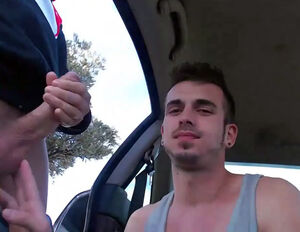 Magnificent euro fag deepthroating man-meat in the car